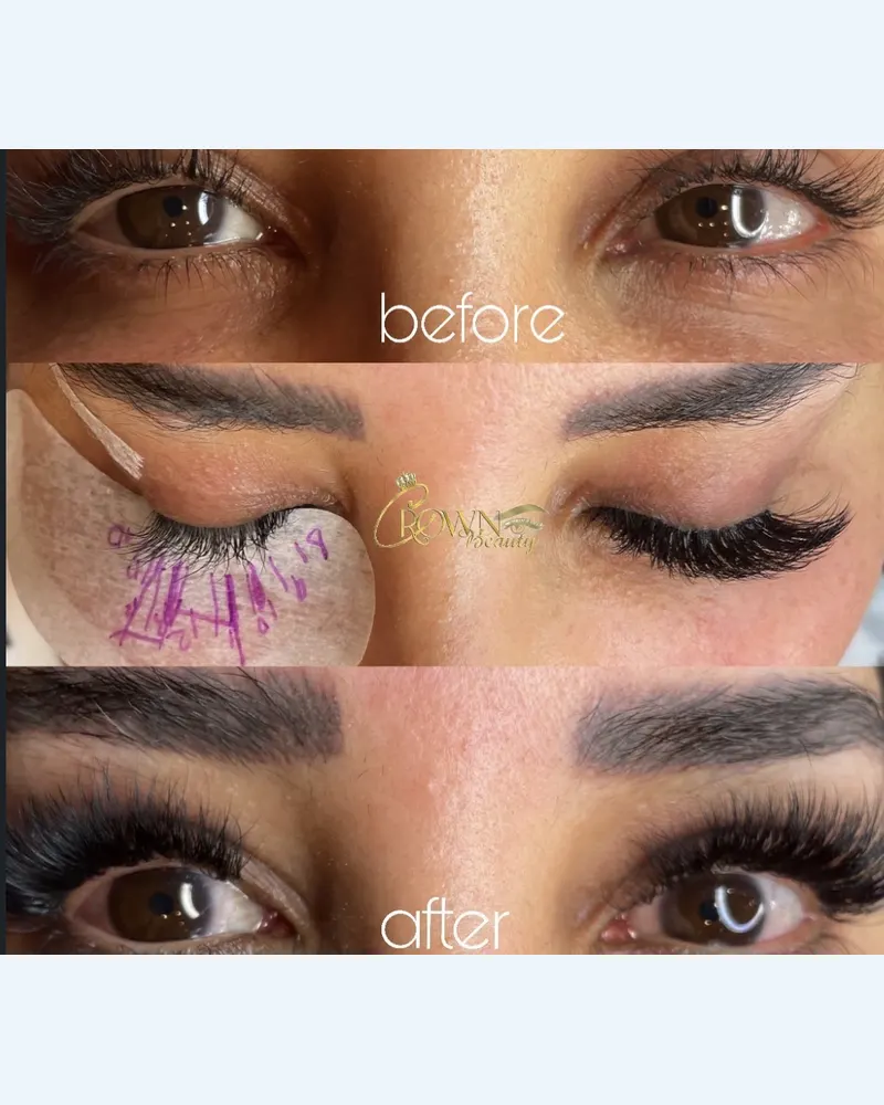 Before and after brow and lash transformation